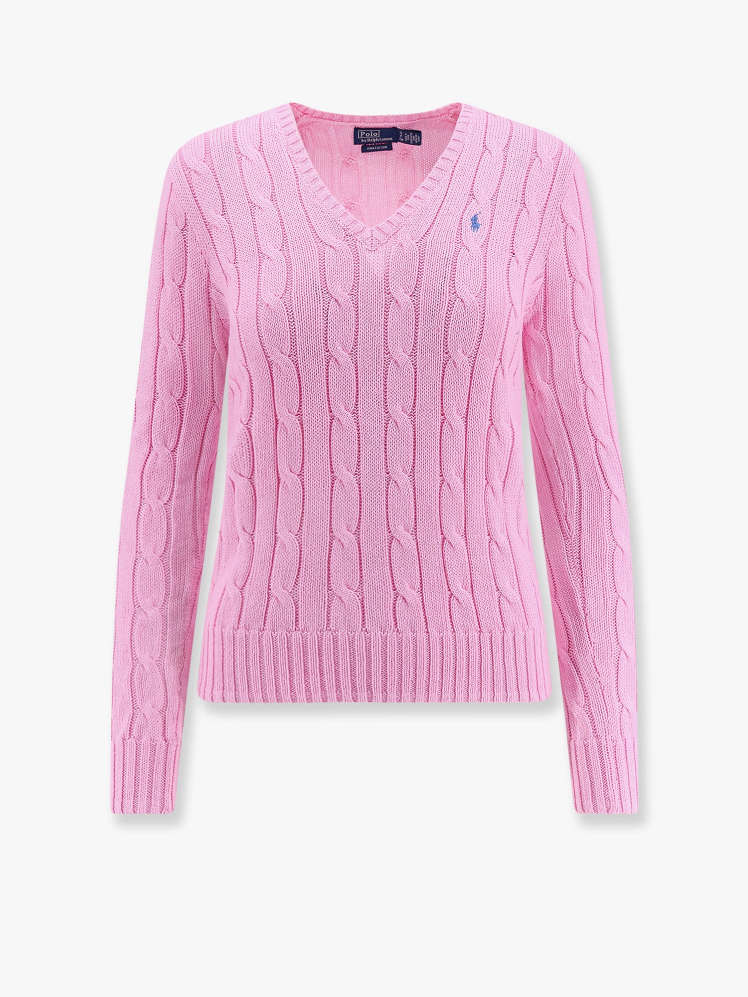 Pink Cable Knit V-Neck Sweater