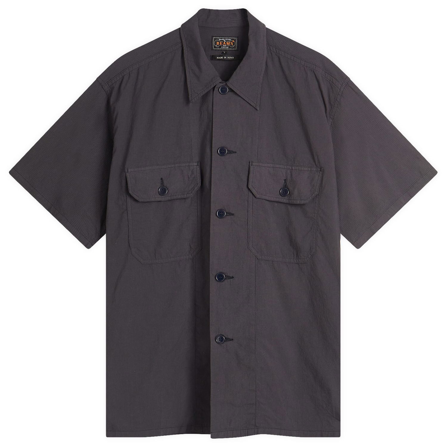 Košeľa BEAMS Beams Plus Textured Ripstop Short Sleeve Shirt, Size Large Šedá | 3801-0186-139-79, 0