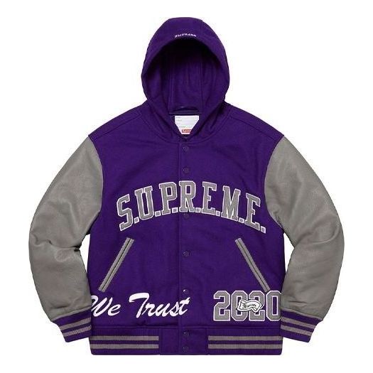 Bomber bunda Supreme Hooded Varsity Jacket Fialová | SUP-FW20-219