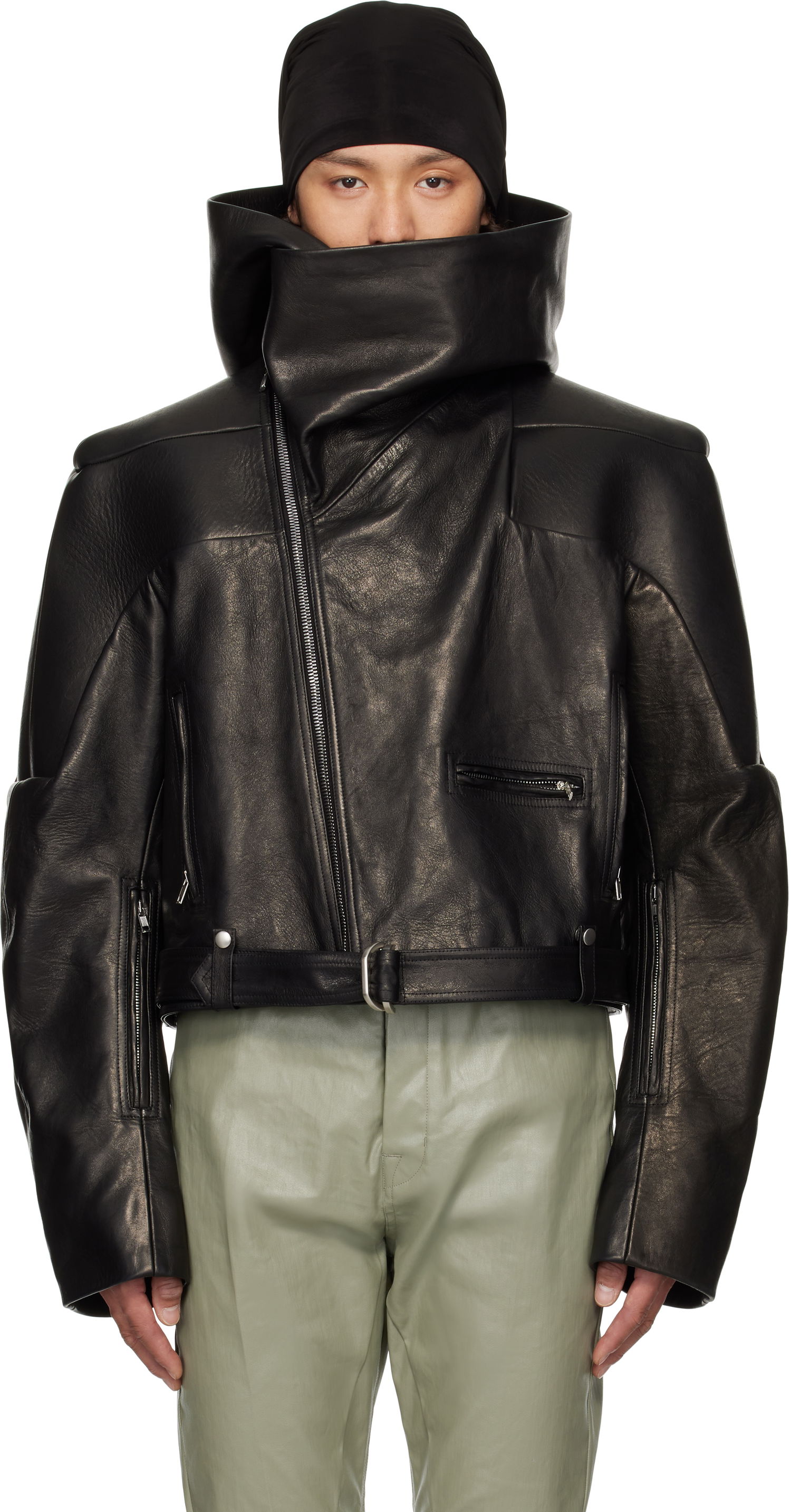 Bunda Rick Owens Rick Owens Hollywood Hooded Stooges Leather Jacket Čierna | RR01E5703 LNV, 0