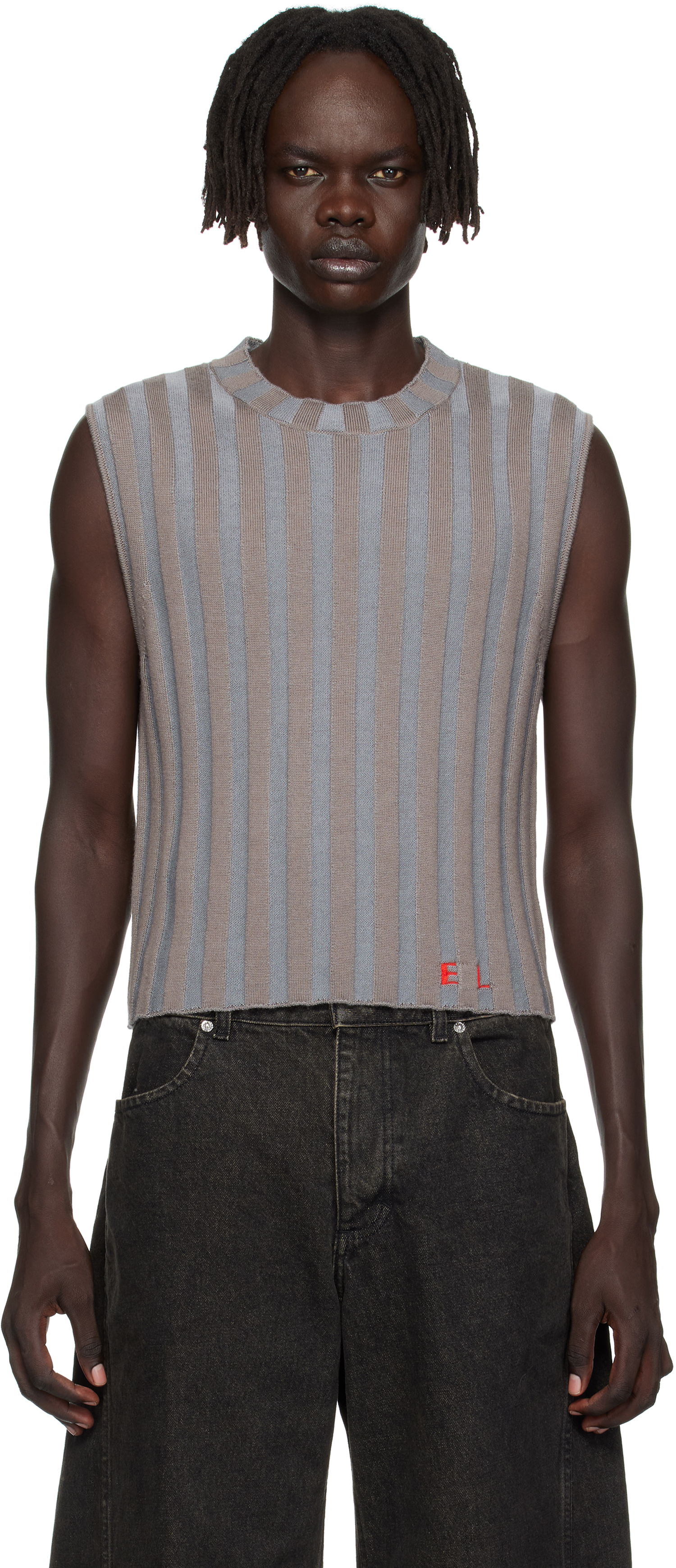 Sveter Eckhaus Latta Eckhaus Latta Ribbed Knit Vest Šedá | 8025-EL-PF25-H, 0