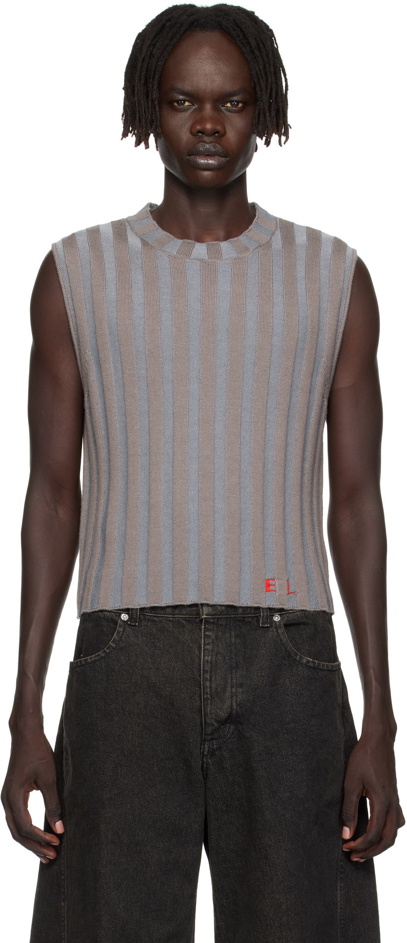 Sveter Eckhaus Latta Eckhaus Latta Ribbed Knit Vest Šedá | 8025-EL-PF25-H