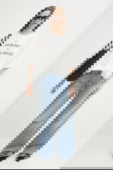 Džínsy Anine Bing Hugh High Waist Distressed Wide-Leg Jeans Modrá | A.06.10852, 5