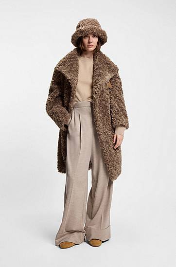 Kabáty BOSS Shaggy faux-fur stand-collar coat with concealed closure Hnedá | 50548340, 1