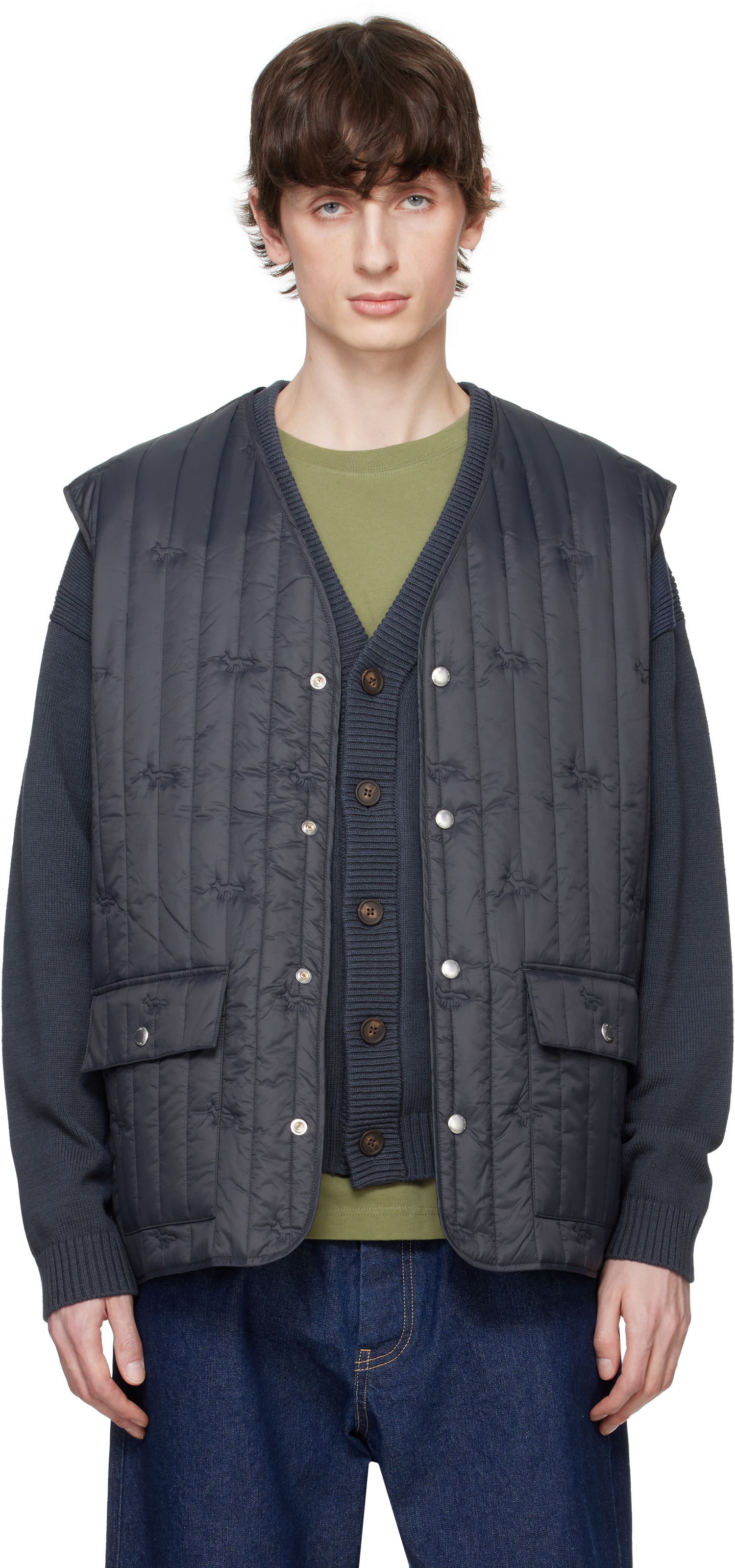 Vesta MAISON KITSUNÉ Maison Kitsuné Sleeveless Quilted Vest Navy | OM02120WW9047, 0