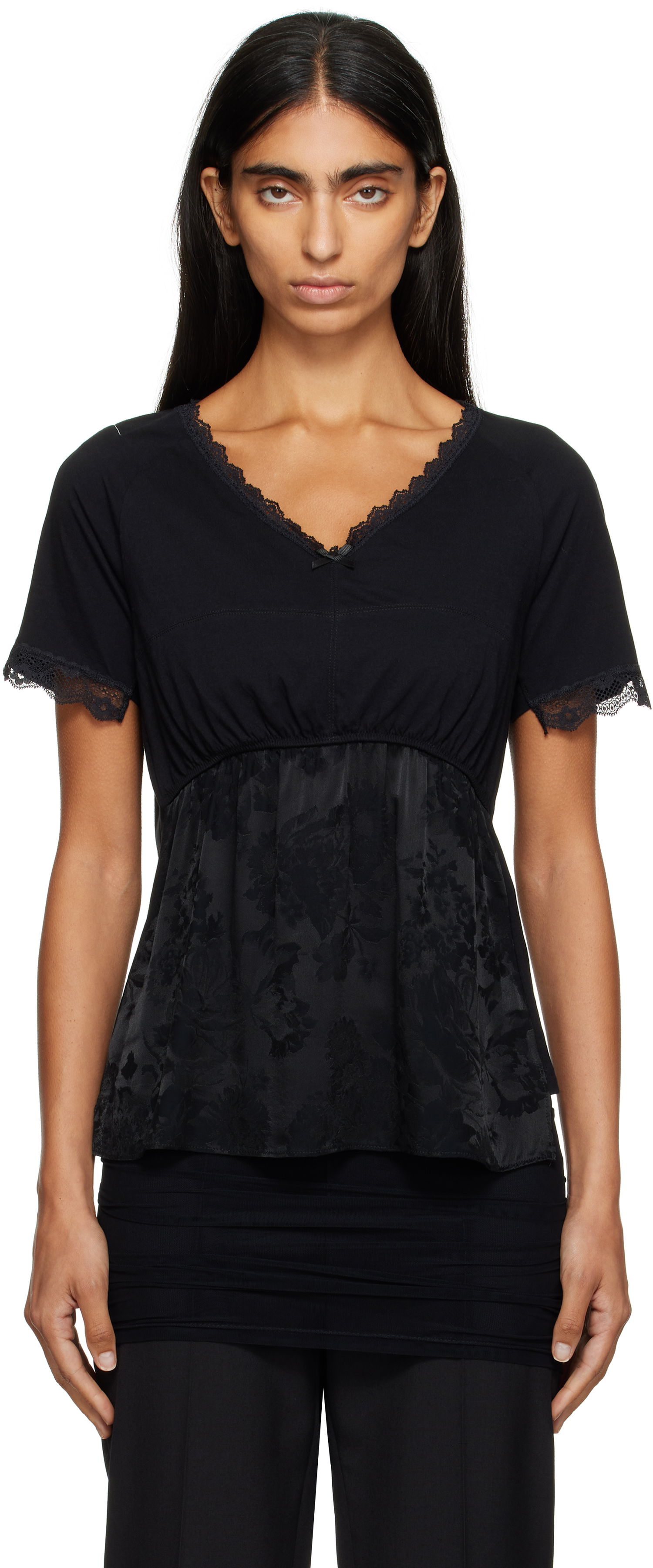 Tričko Maison Margiela MM6 Maison Margiela Jersey & Lace Peplum T-Shirt Čierna | S52NC0353 M20048, 0