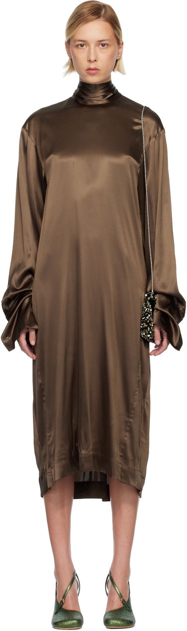 Šaty Dries Van Noten Dries Van Noten Silk High-Neck Long-Sleeve Midi Dress Hnedá | 252-011074-2032, 0