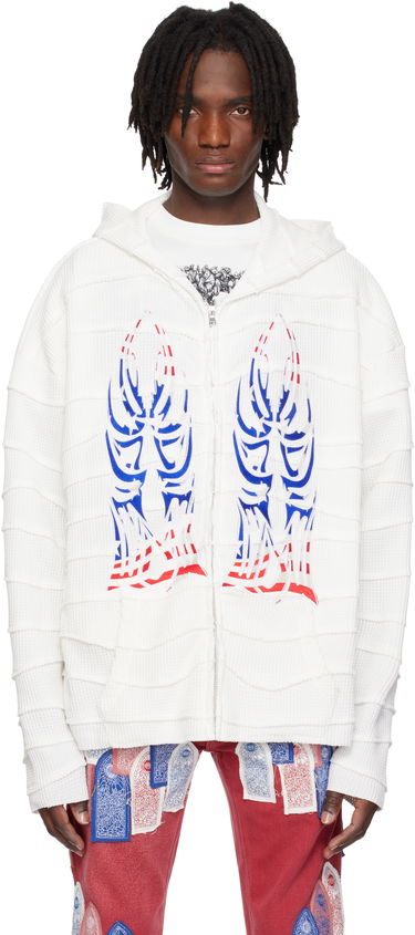Mikina Who Decides War Who Decides War Winged Glory Wavelength Zip-Up Hoodie Biela | 1110260001SS25, 0