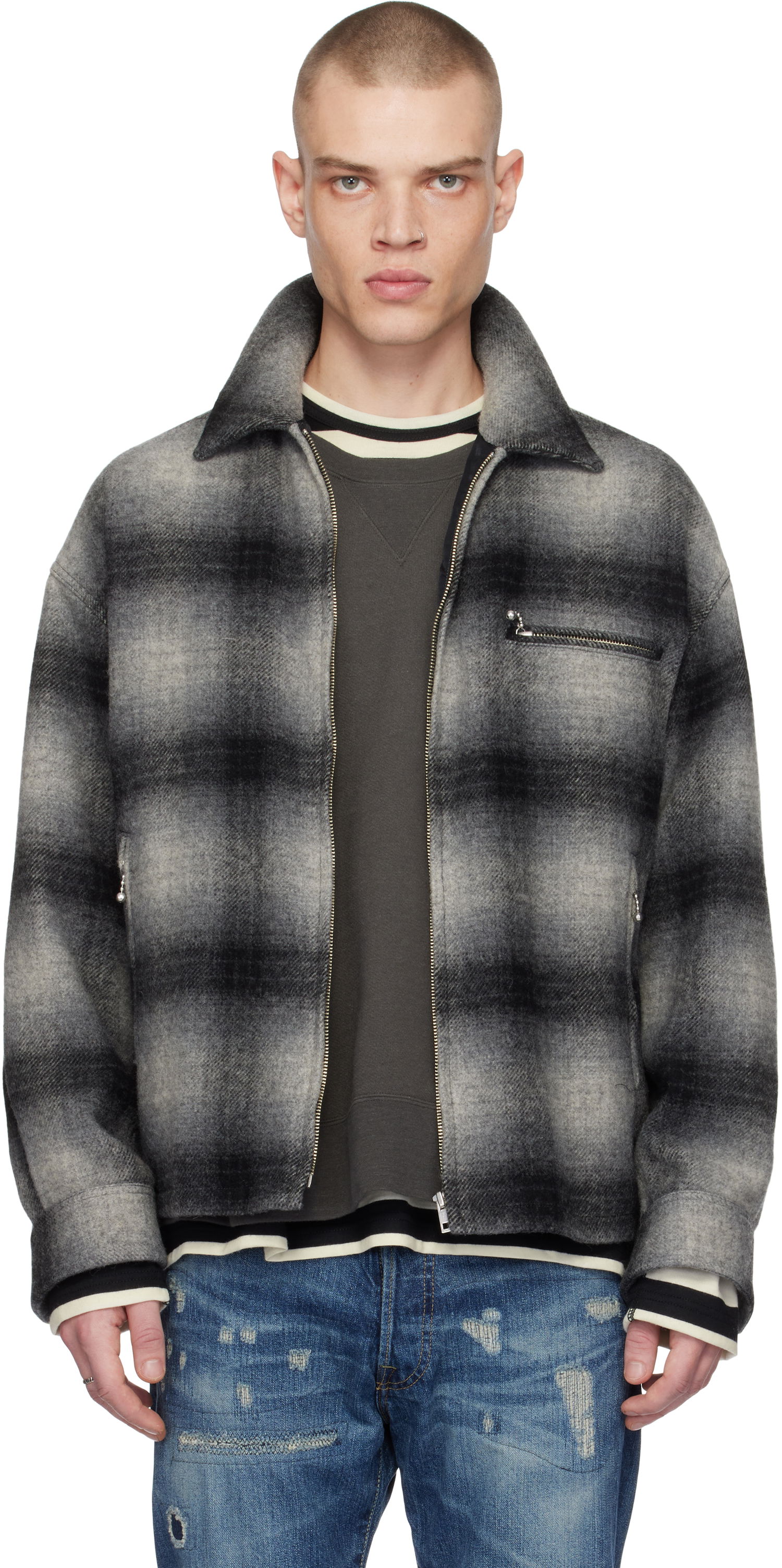 Bomber bunda WACKO MARIA WACKO MARIA Ombre Check 50's Jacket Šedá | 24FW-WMO-BL21, 0