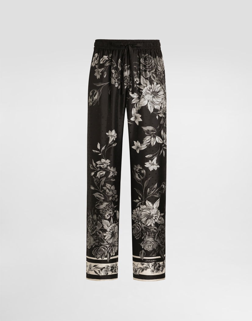 Nohavice Dolce & Gabbana Dolce & Gabbana Flower Bouquet-print Vanity Jacquard Twill Trousers Čierna | GVRMATHI12HHN5ST