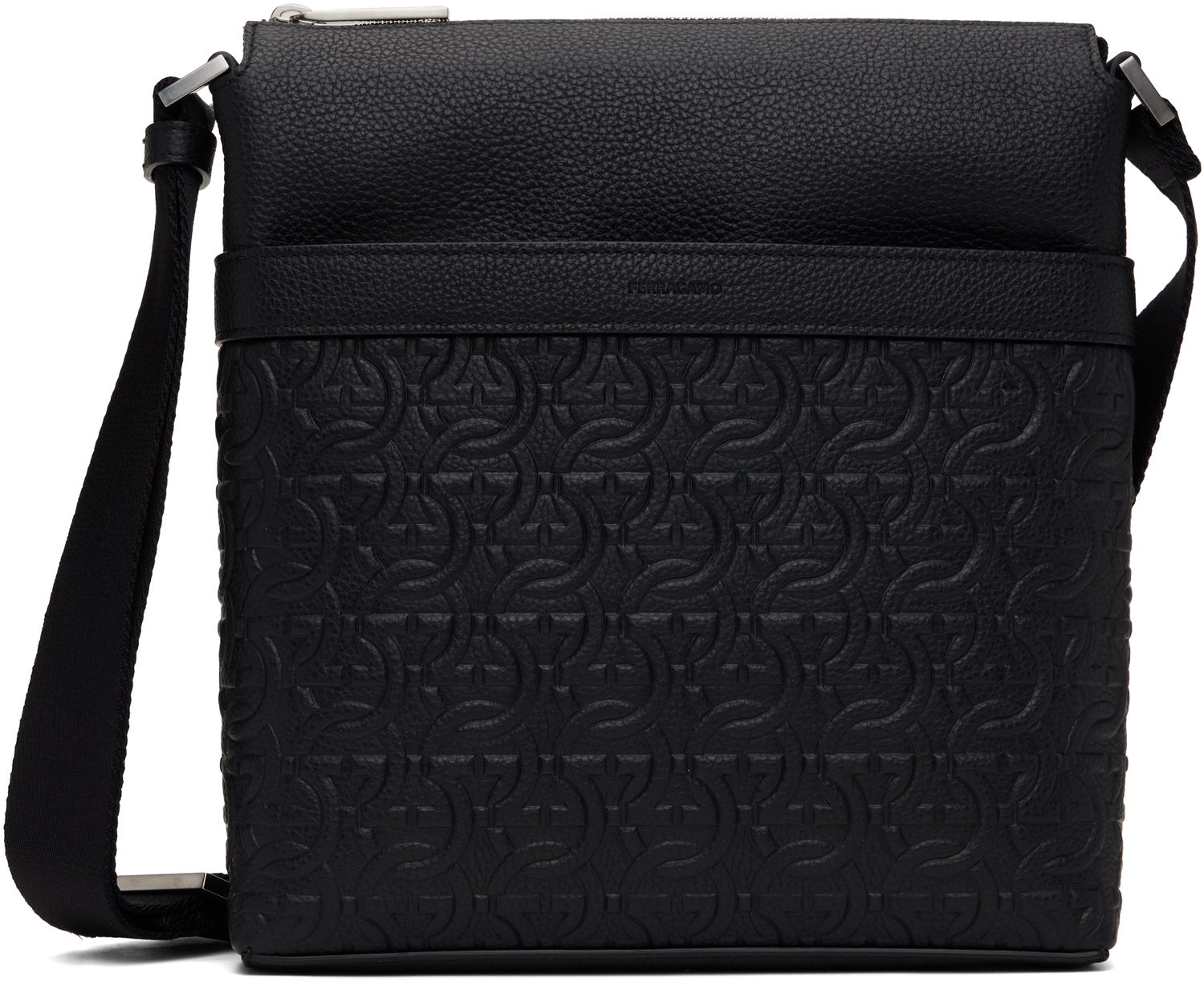 Taška cez rameno FERRAGAMO Ferragamo Embossed Gancini Crossbody Bag Čierna | 769480, 0