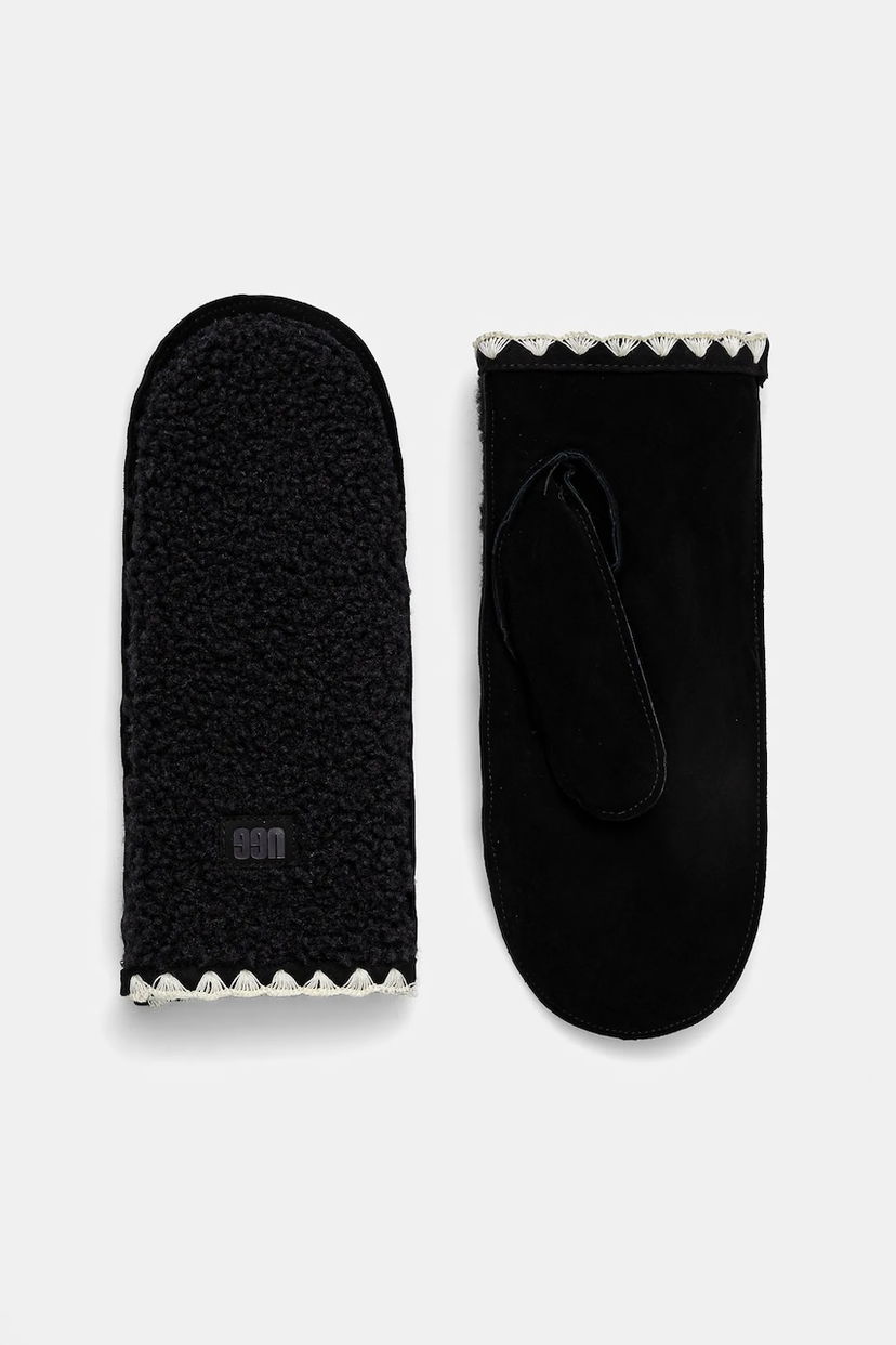 Rukavice UGG Shearling and Suede Mittens with Scalloped Trim Čierna | 101031