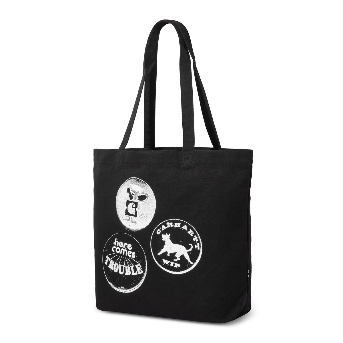 Black Canvas Tote Bag with Graphic Pins Print
