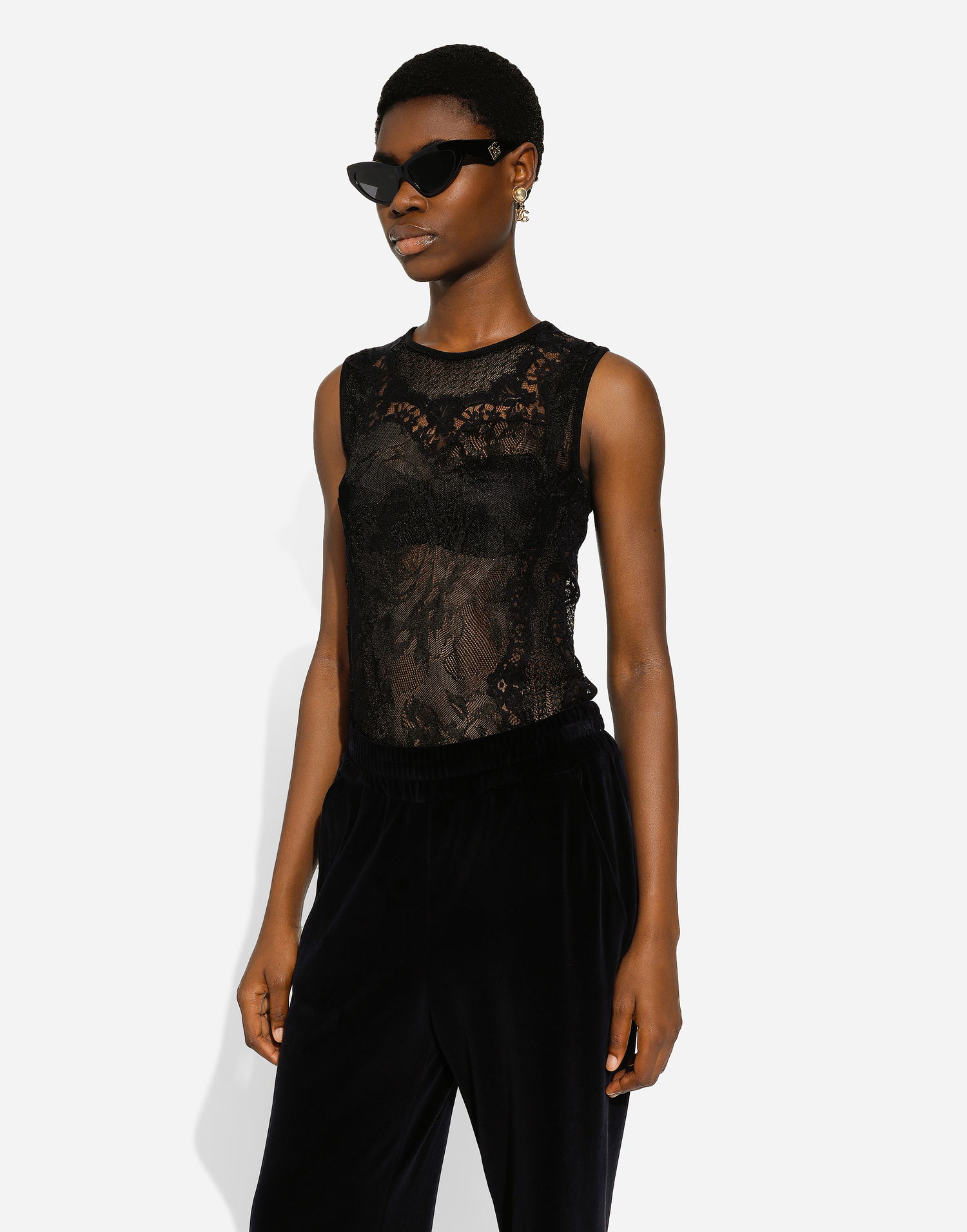 Tielko Dolce & Gabbana Dolce & Gabbana Round-Neck Lace-Stitch Sleeveless Top Čierna | FXT02TJFMFVN0000, 1