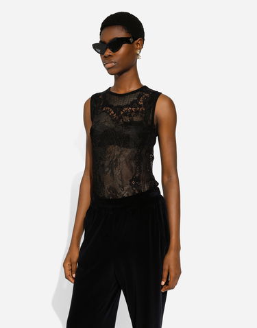 Tielko Dolce & Gabbana Dolce & Gabbana Round-Neck Lace-Stitch Sleeveless Top Čierna | FXT02TJFMFVN0000, 1