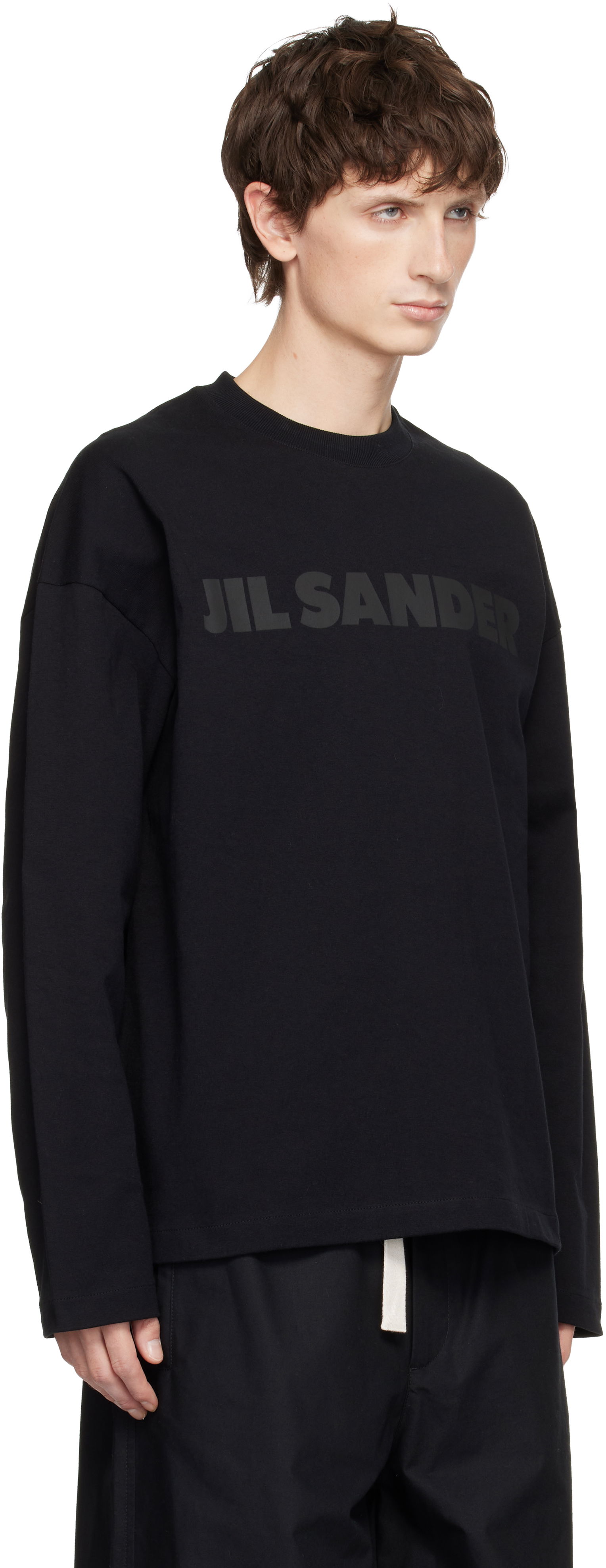 Black Printed-Logo Long Sleeve T-Shirt