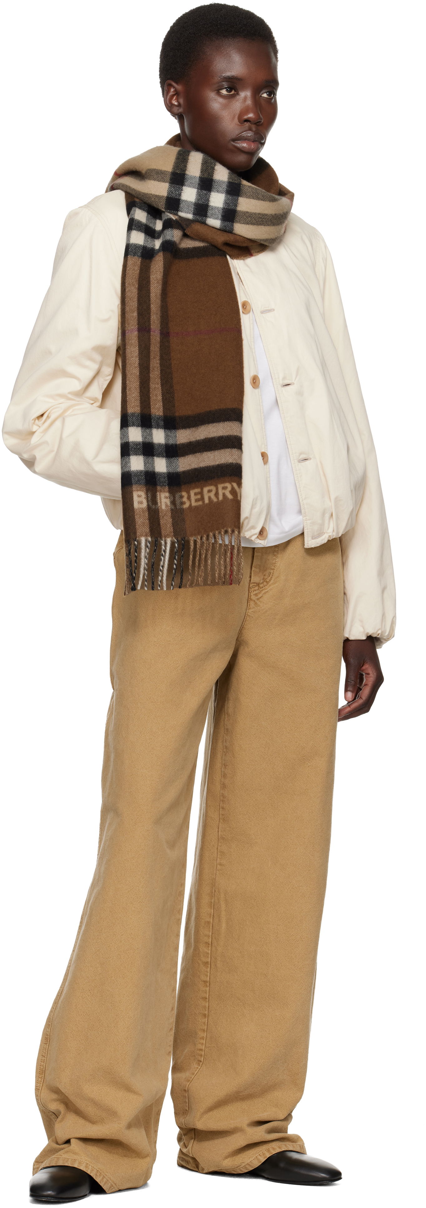 Šál Burberry Check Scarf Beige & Brown Contrast Hnedá | 8045329, 1