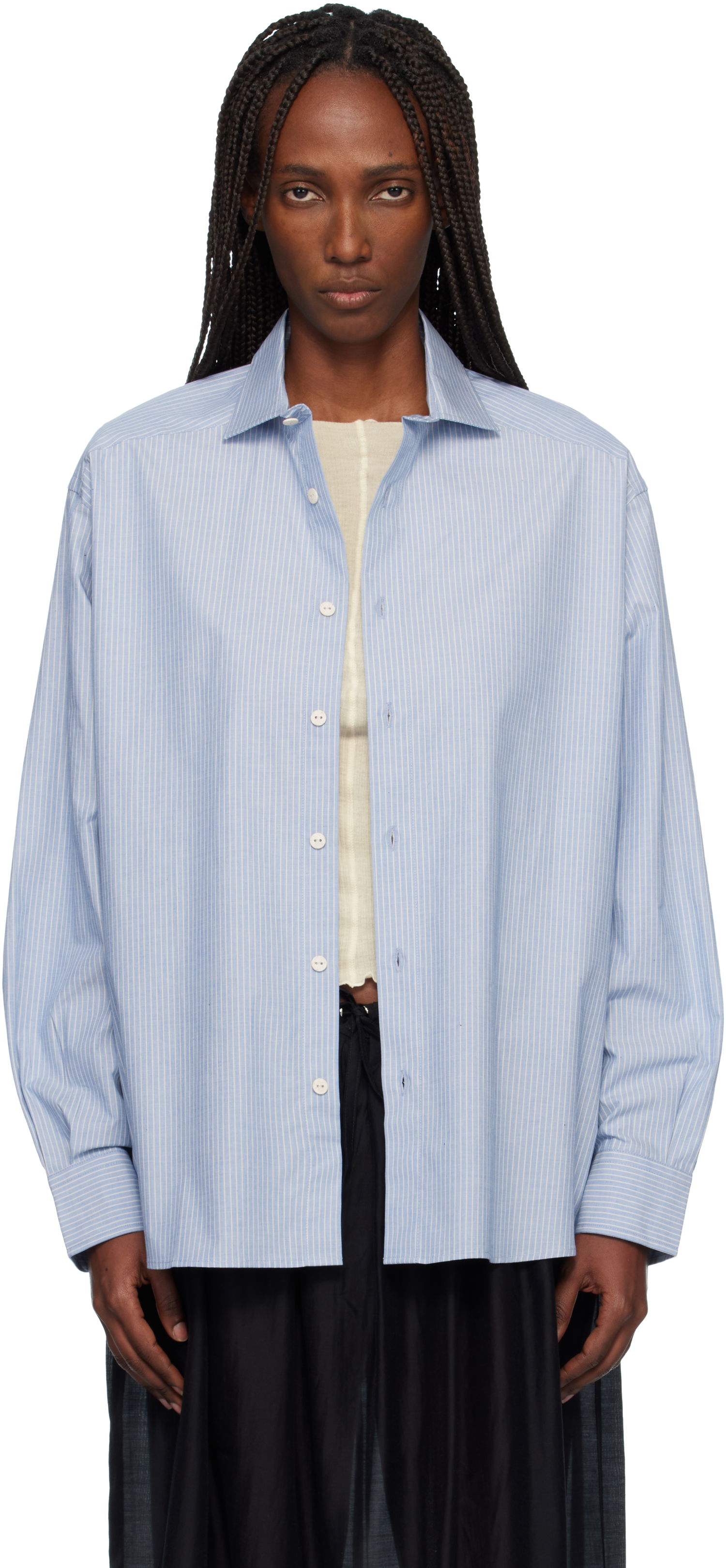 Košeľa Baserange Claude Striped Long Sleeve Collared Shirt Modrá | TSCL-PO-000, 0