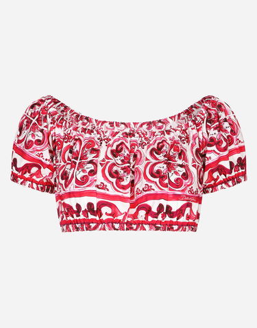 Crop Top Dolce & Gabbana Majolica-print Poplin Crop Top Ružová | F755RTHH5BAHE3TN, 0