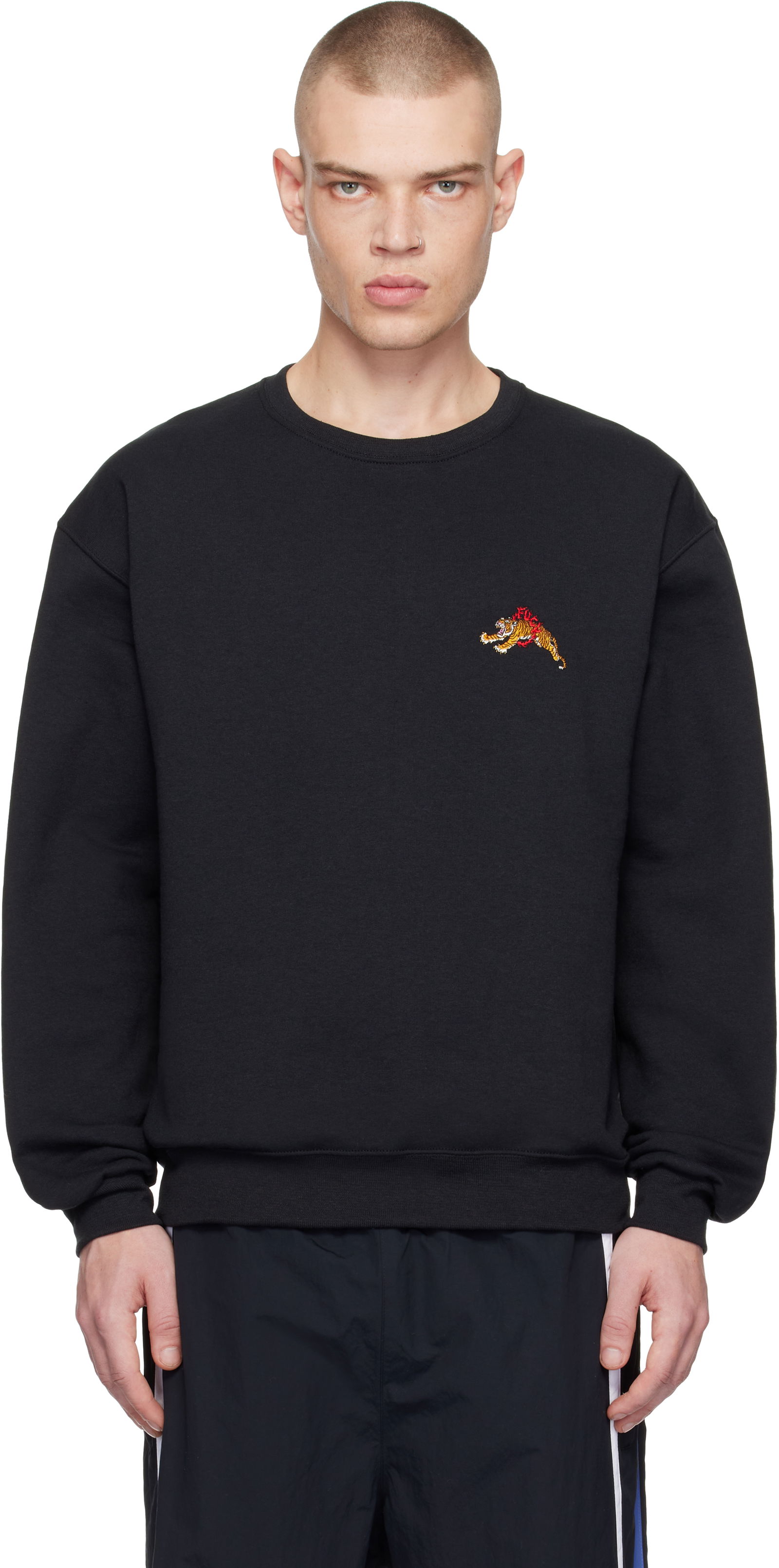 Crewneck Sweatshirt with Tiger Embroidery