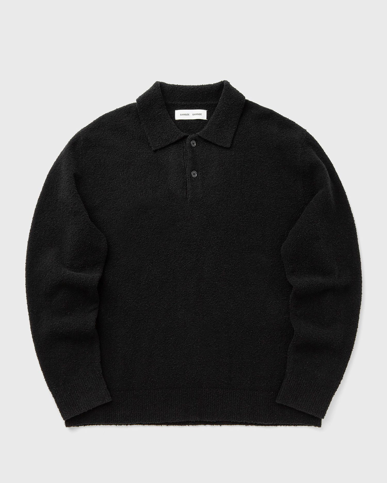 Polo tričko Samsoe Samsoe SANINO Long Sleeve Textured Knit Polo Čierna | M24100093-BLACK, 1