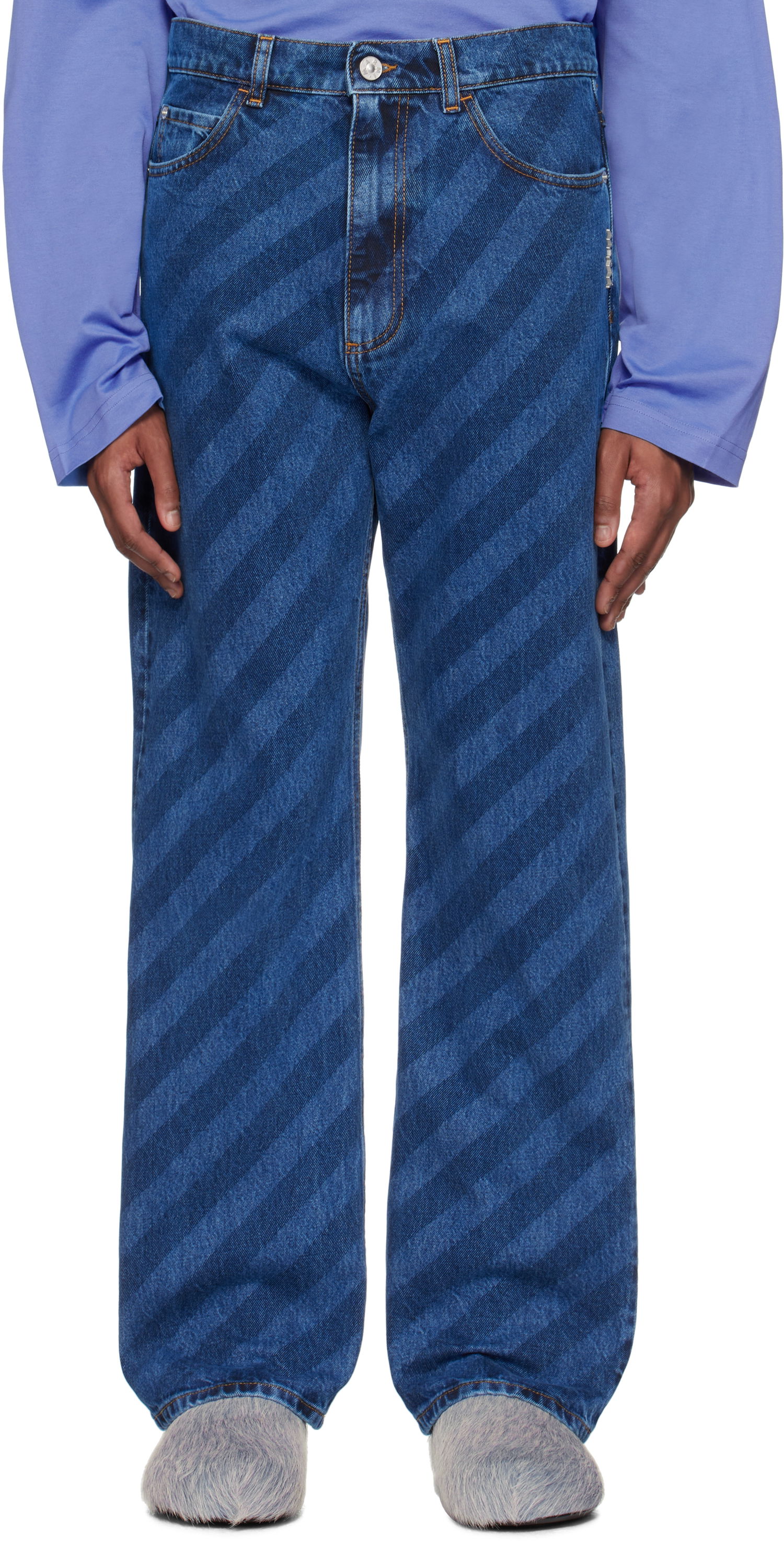 Džínsy Marni Marni Wide Leg Diagonal Stripe Jeans Modrá | PUJU0021A0 USCX36, 0
