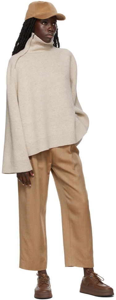 Sveter TOTEME TOTEME Yak Double Sided Zip-Up Turtleneck Sweater Béžová | 214-556-763, 3