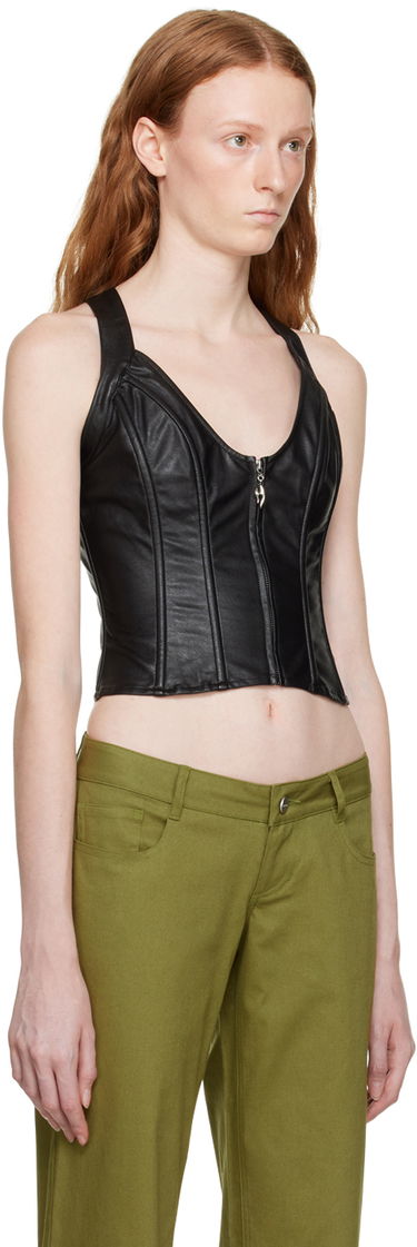 Tielko Miaou Miaou Hannah Jewett Edition Valda Faux-Leather Tank Top Čierna | 7056PUBLK, 1