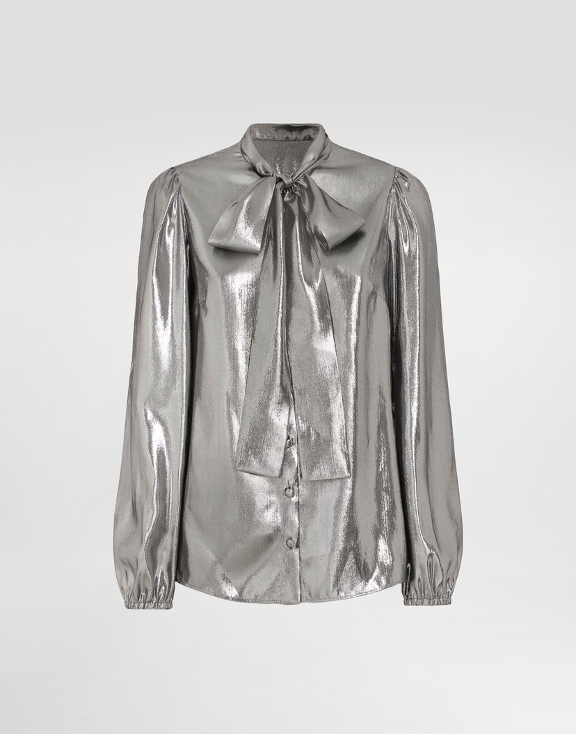 Košeľa Dolce & Gabbana Dolce & Gabbana Lamé Chiffon Pussy-Bow Blouse with Puffed Sleeves Metalická | F5Q44THUMV2S0998