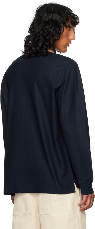 Polo tričko Burberry Burberry Check Collar Long Sleeve Polo Navy | 8098813, 2