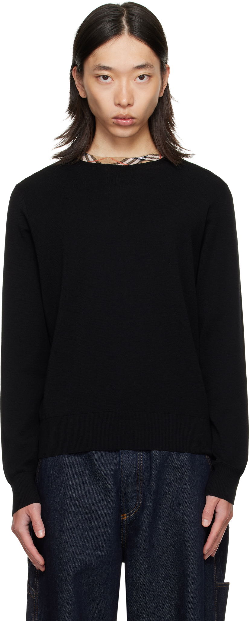 Sveter Burberry Burberry Check Trim Wool Sweater Čierna | 8112148