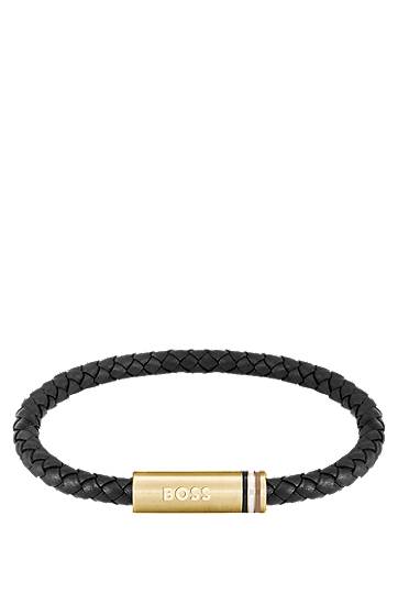 Náramok BOSS BOSS Braided Leather Cuff with Logo Closure Čierna | 1580624, 1