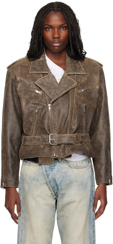 Bunda R13 R13 Exaggerated Shoulder Leather Motorcycle Jacket Hnedá | R13WR323-R434A, 0