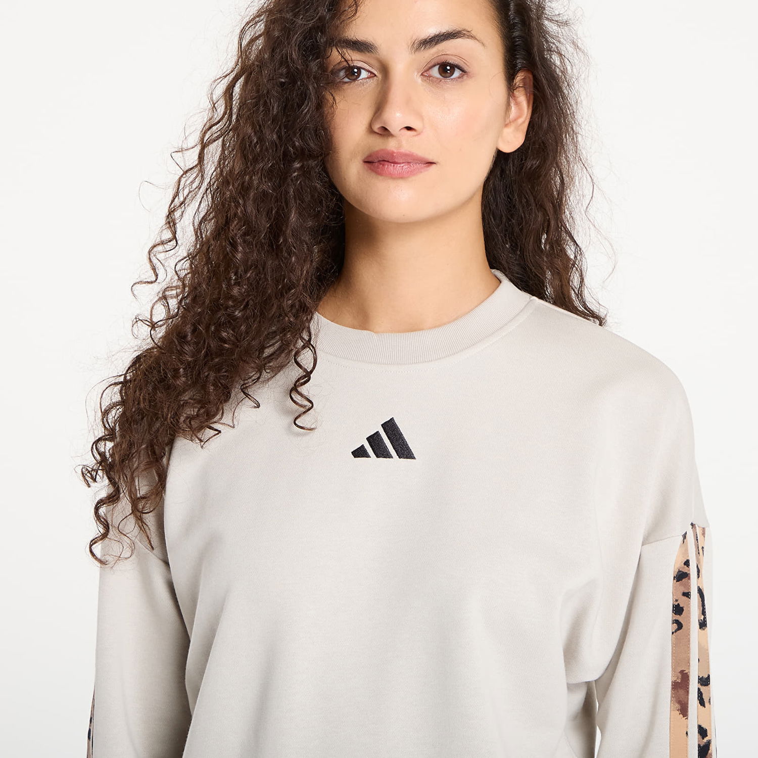 Mikina adidas Performance Animal Print French Terry 3 Stripes Sweatshirt Béžová | JM1836, 1