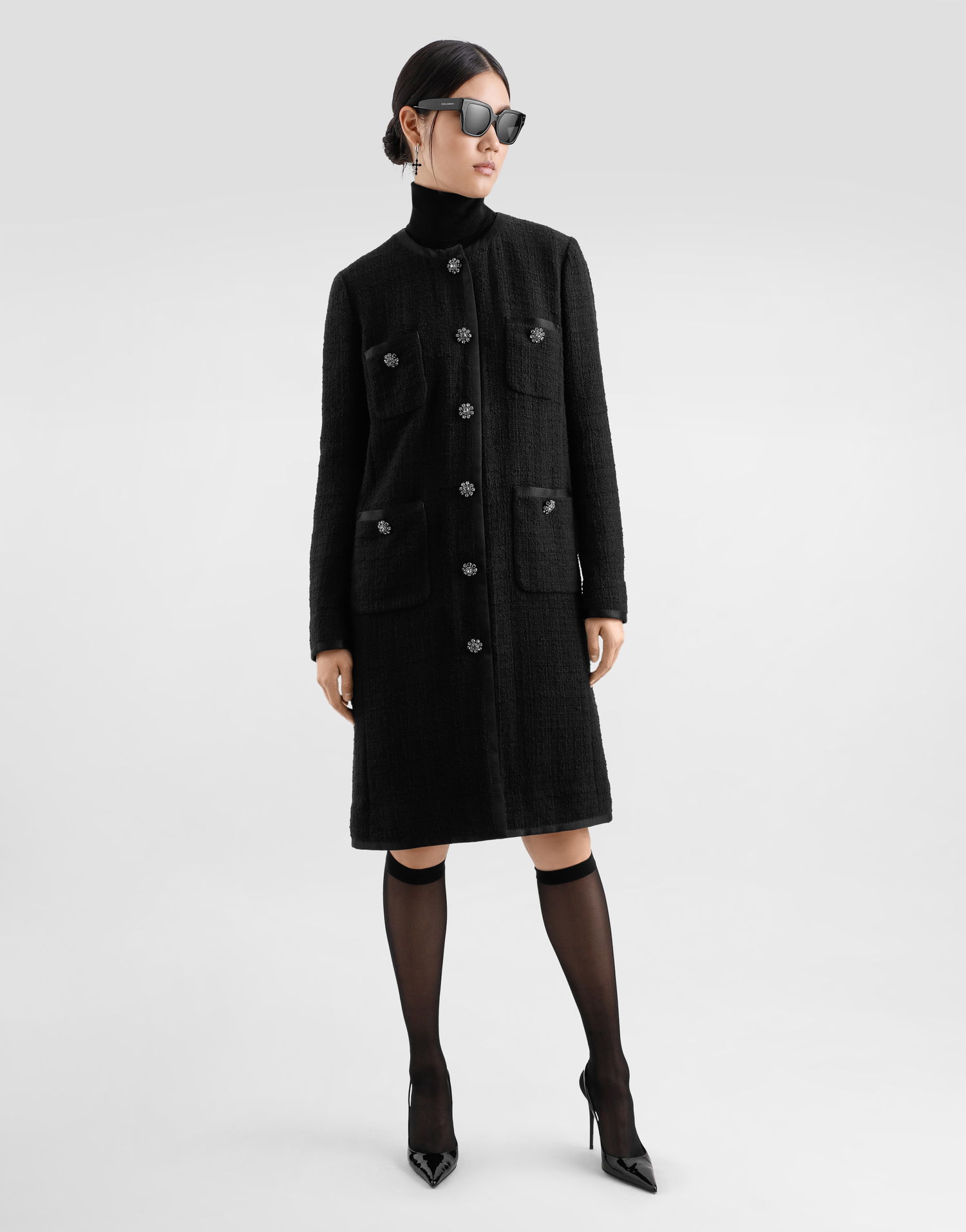 Kabáty Dolce & Gabbana Dolce & Gabbana Single-Breasted Raschel Tweed Coat Čierna | F0W2KZFMTACN0000, 1