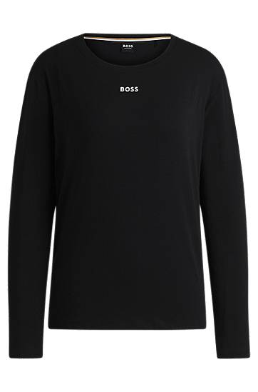 Tričko BOSS BOSS Stretch-Cotton Long-Sleeved T-Shirt with Logo Čierna | 50510326