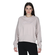 Cropped Crew Neck Sweatshirt with Arched Embroidered Detail