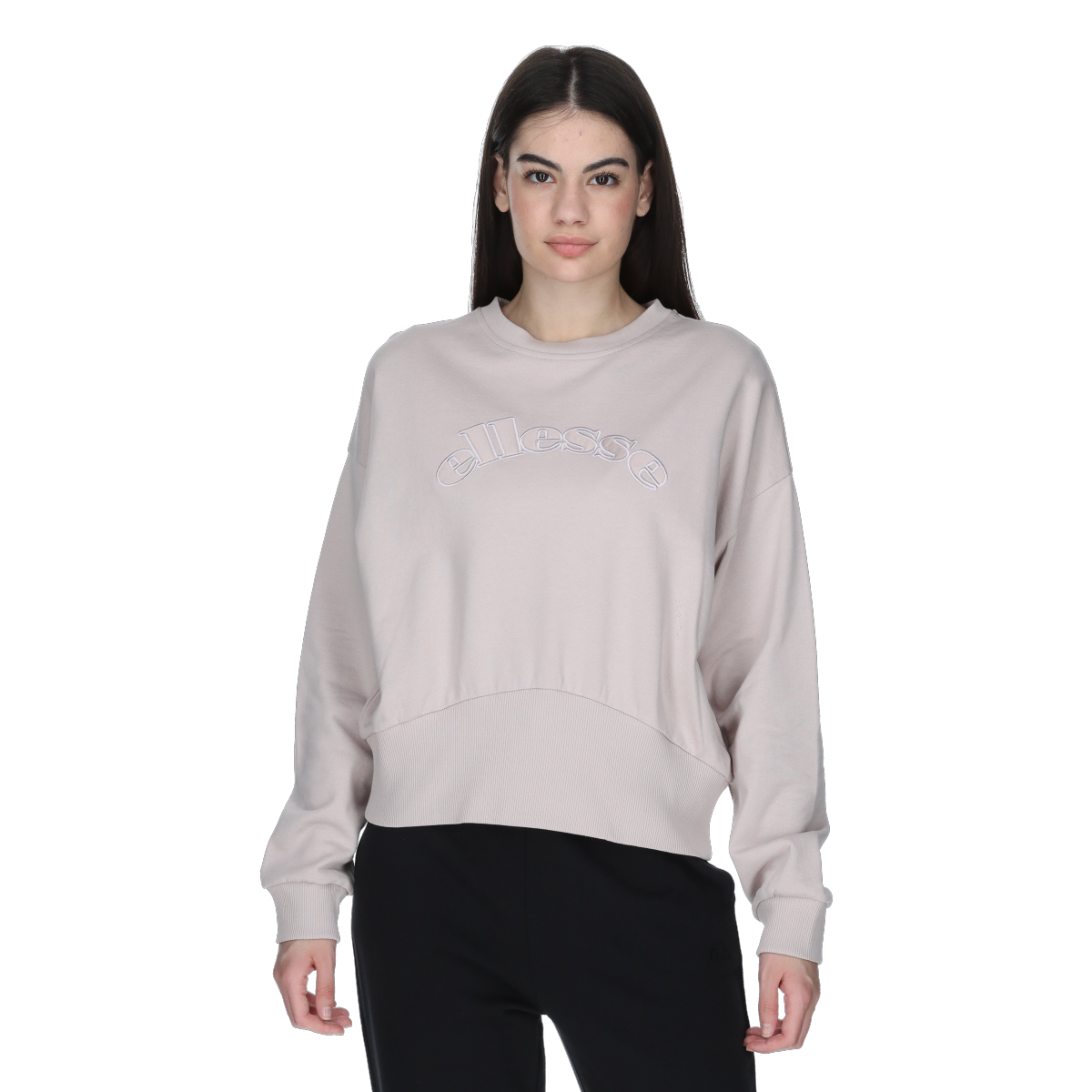 Mikina Ellesse Cropped Crew Neck Sweatshirt with Arched Embroidered Detail Béžová | ELA253F611-76, 0