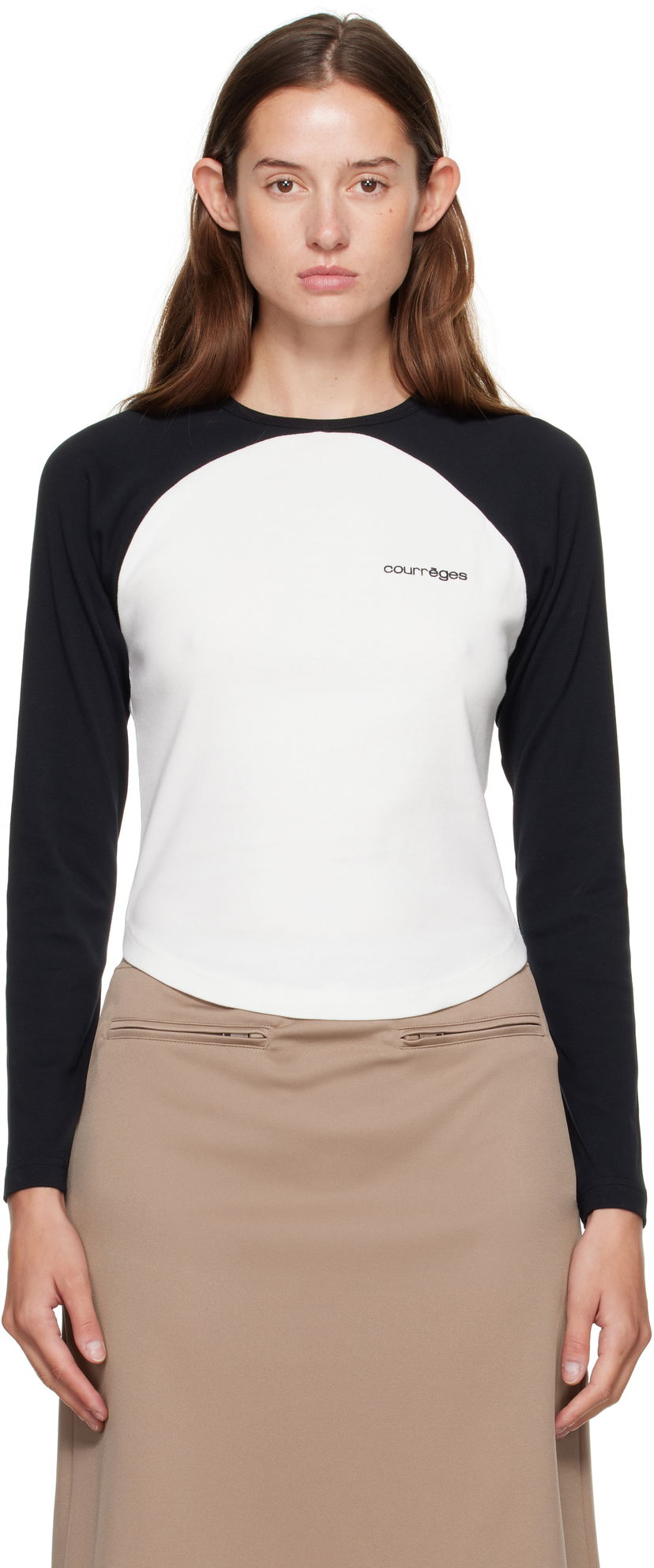 Tričko Courrèges Courrèges Circle Contrast Long Sleeve T-Shirt Biela | 325JTS228JS0203