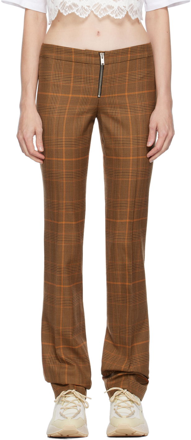 Nohavice Stella McCartney Exposed Zip-Fly Glen Plaid Trousers Hnedá | 6401343CQ750, 0