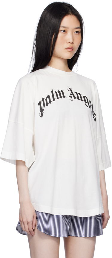 Tričko Palm Angels Curved Logo Loose T-Shirt Biela | PWAA023S25JER0010310, 1
