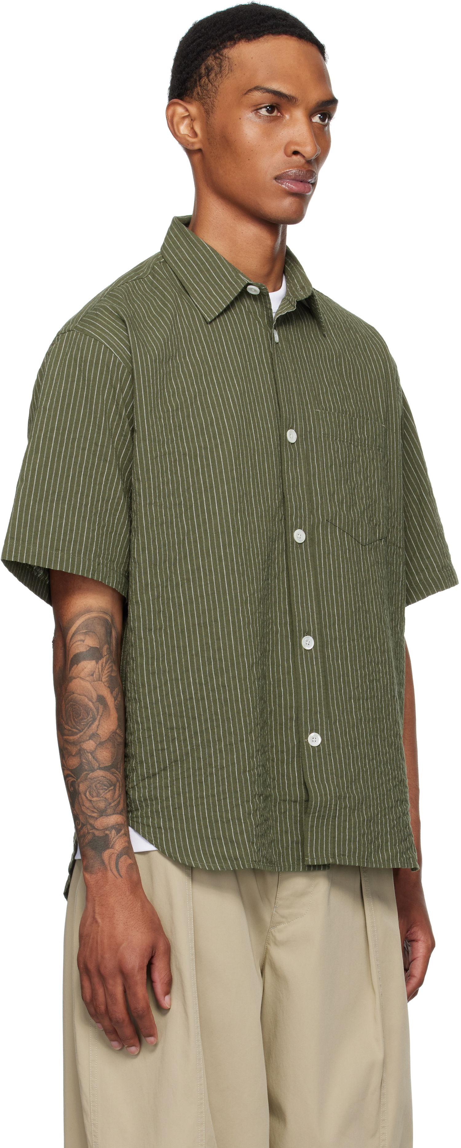 Košeľa NORSE PROJECTS Norse Projects Mo Oversized Stripe Short Sleeve Shirt Zelené | N40-0829, 1