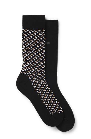 Ponožky BOSS Two-Pack of Regular-Length Cotton-Blend Socks Čierna | 50515141, 0