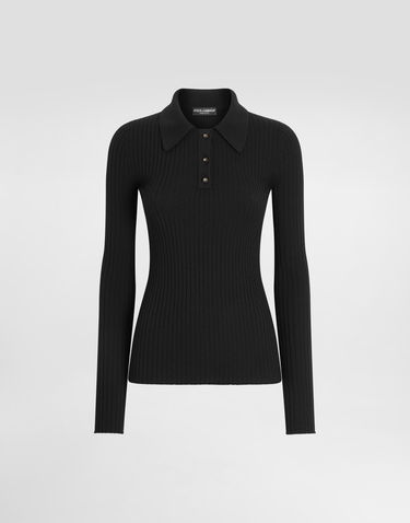 Sveter Dolce & Gabbana Dolce & Gabbana Women's Ribbed Wool Polo Sweater Čierna | FXZ17TJCVXGN0000, 0