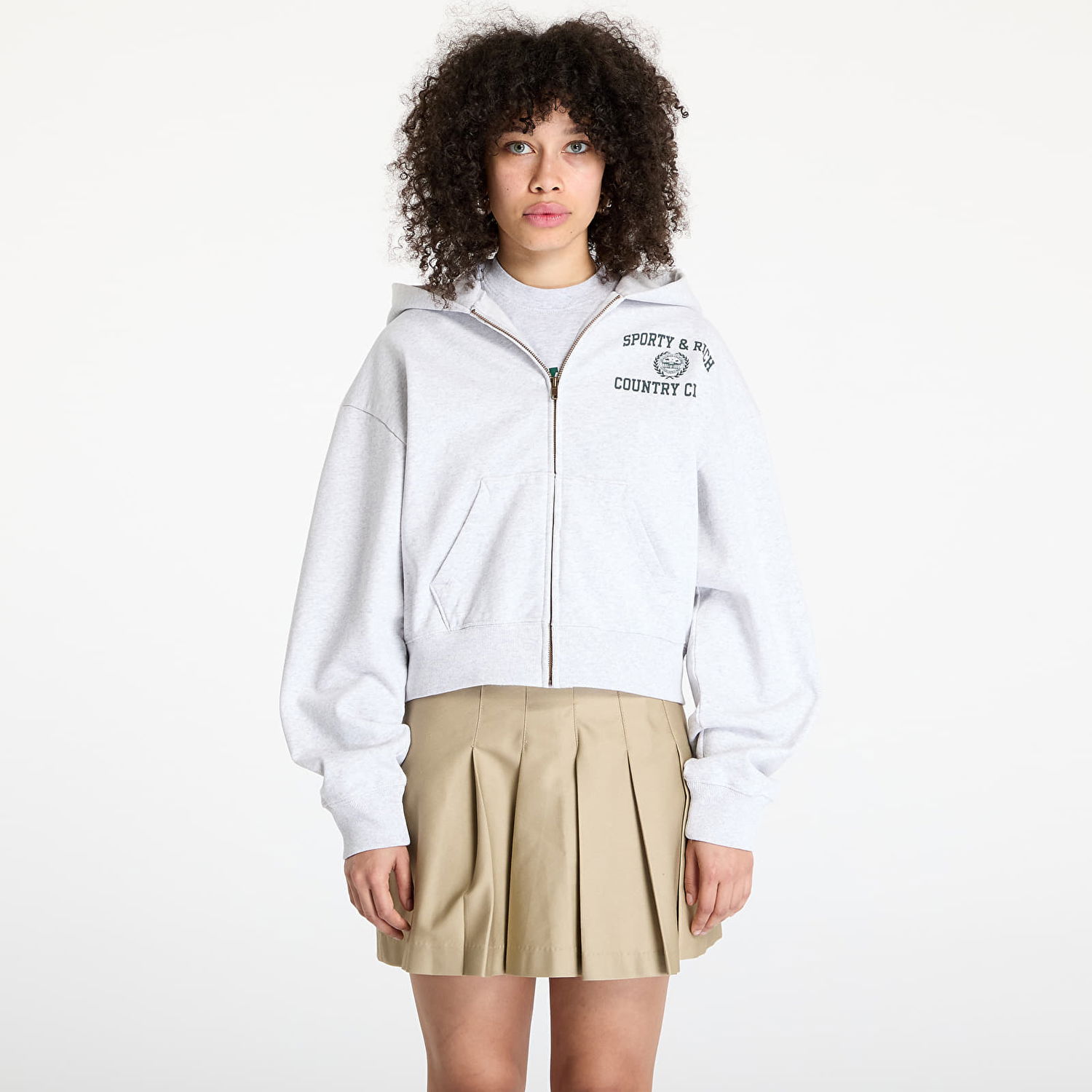 Mikina Sporty & Rich Sporty & Rich Varsity Crest Cropped Zip Hoodie Šedá | ST068606218GY03, 0