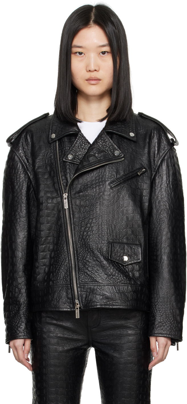 Bunda Blumarine Black Crocodile-Effect Leather Jacket Čierna | A422L061A, 0