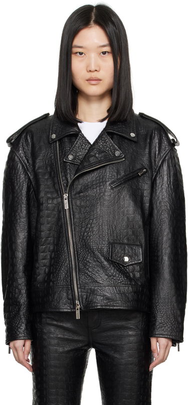 Bunda Blumarine Black Crocodile-Effect Leather Jacket Čierna | A422L061A, 0