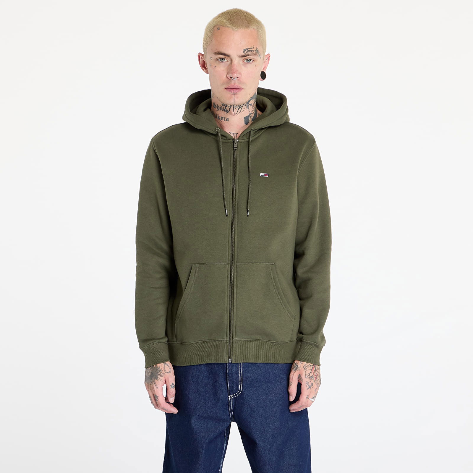 Regular Flag Zip Through Hoodie Fatique Green