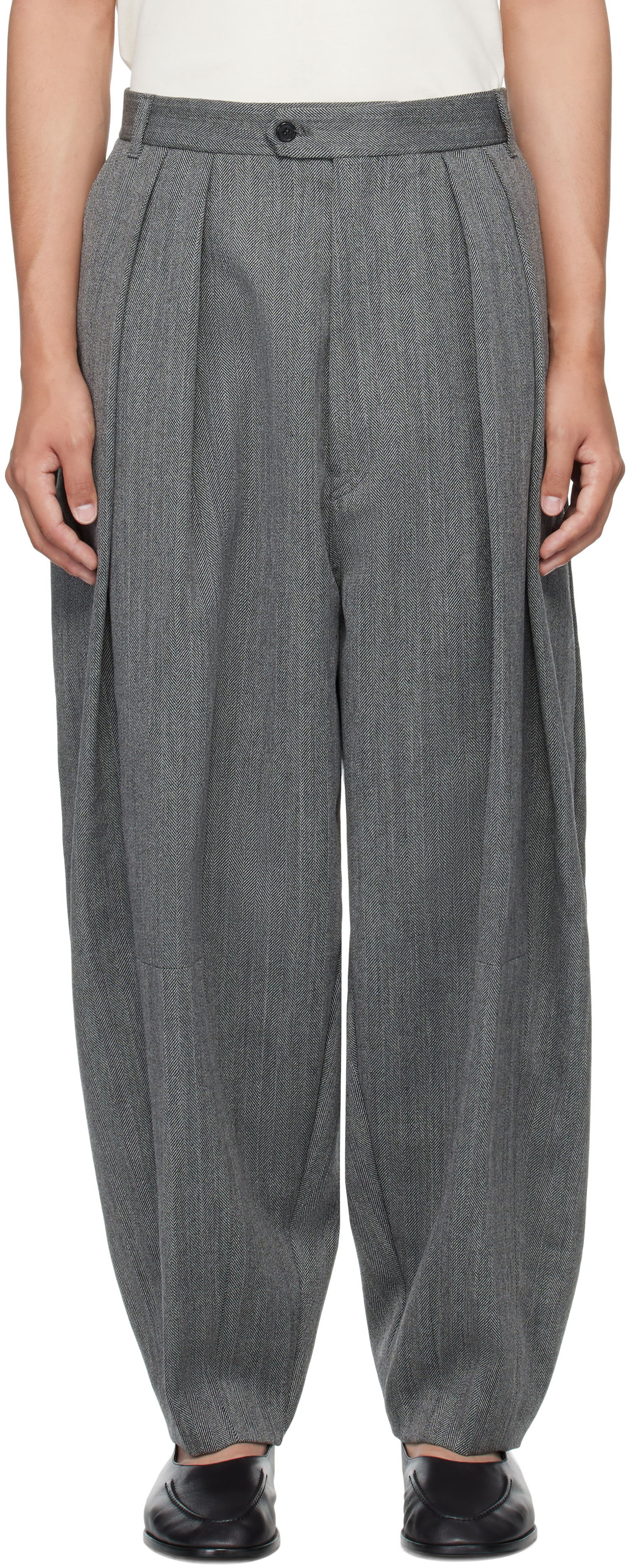 Nohavice HED MAYNER Hed Mayner Pleated Wide-Leg Wool Trousers Šedá | HMMB30042A-HB103, 0