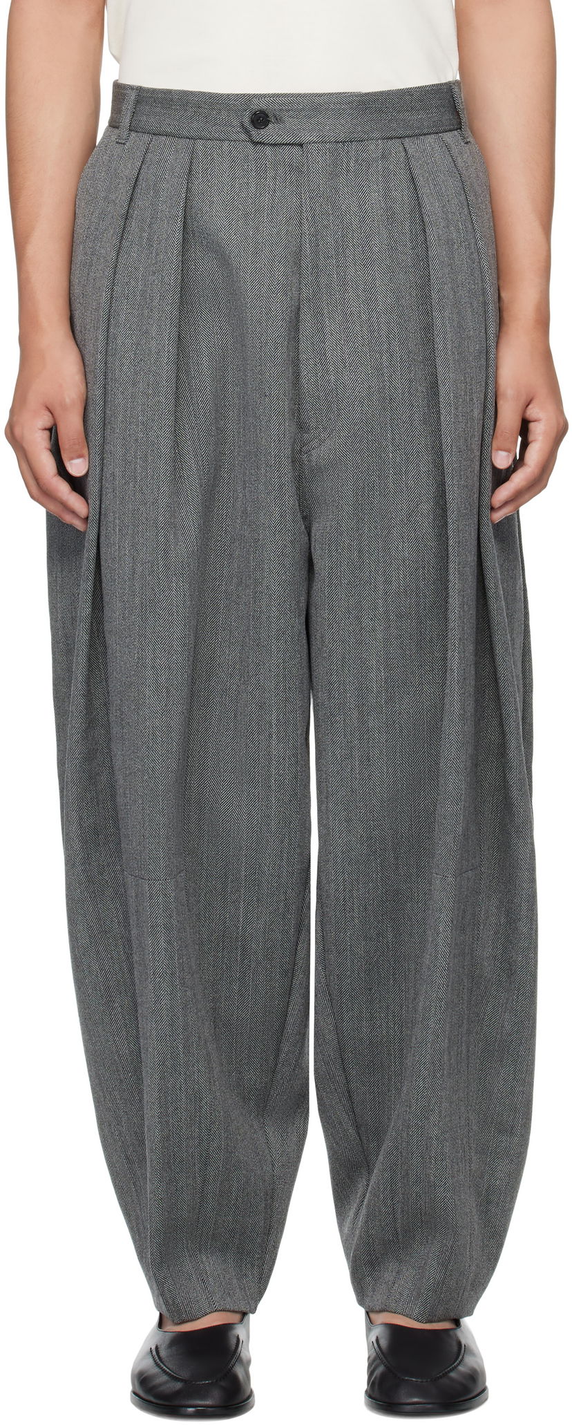 Nohavice HED MAYNER Hed Mayner Pleated Wide-Leg Wool Trousers Šedá | HMMB30042A-HB103